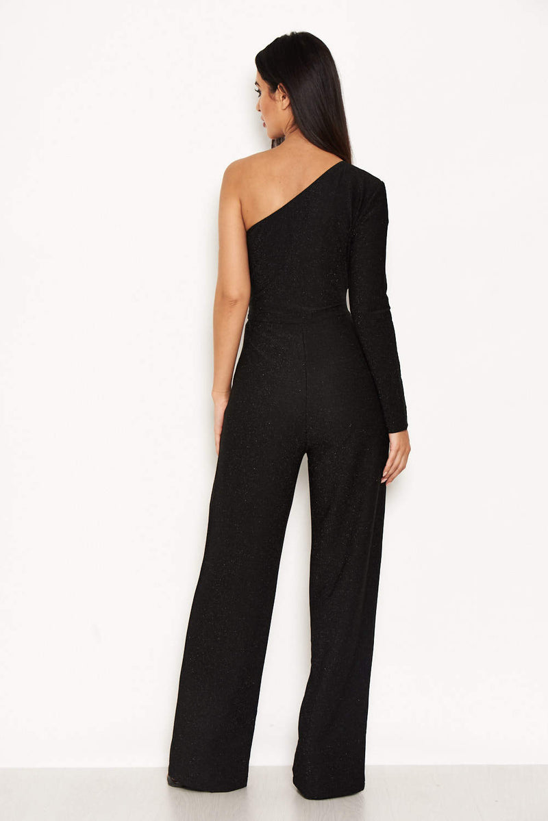 Black Glitter One Arm Jumpsuit