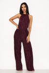 Plum Pleated High Neck Jumpsuit