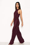 Plum Pleated High Neck Jumpsuit