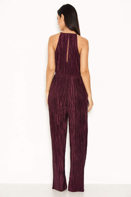Plum Pleated High Neck Jumpsuit