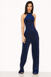 Blue Glitter High Neck Jumpsuit