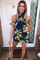 Cut Out Floral Printed Playsuit