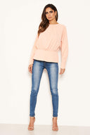 Peach Long Sleeve Pleated Top