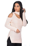 Pink Cold Shoulder Choker Jumper