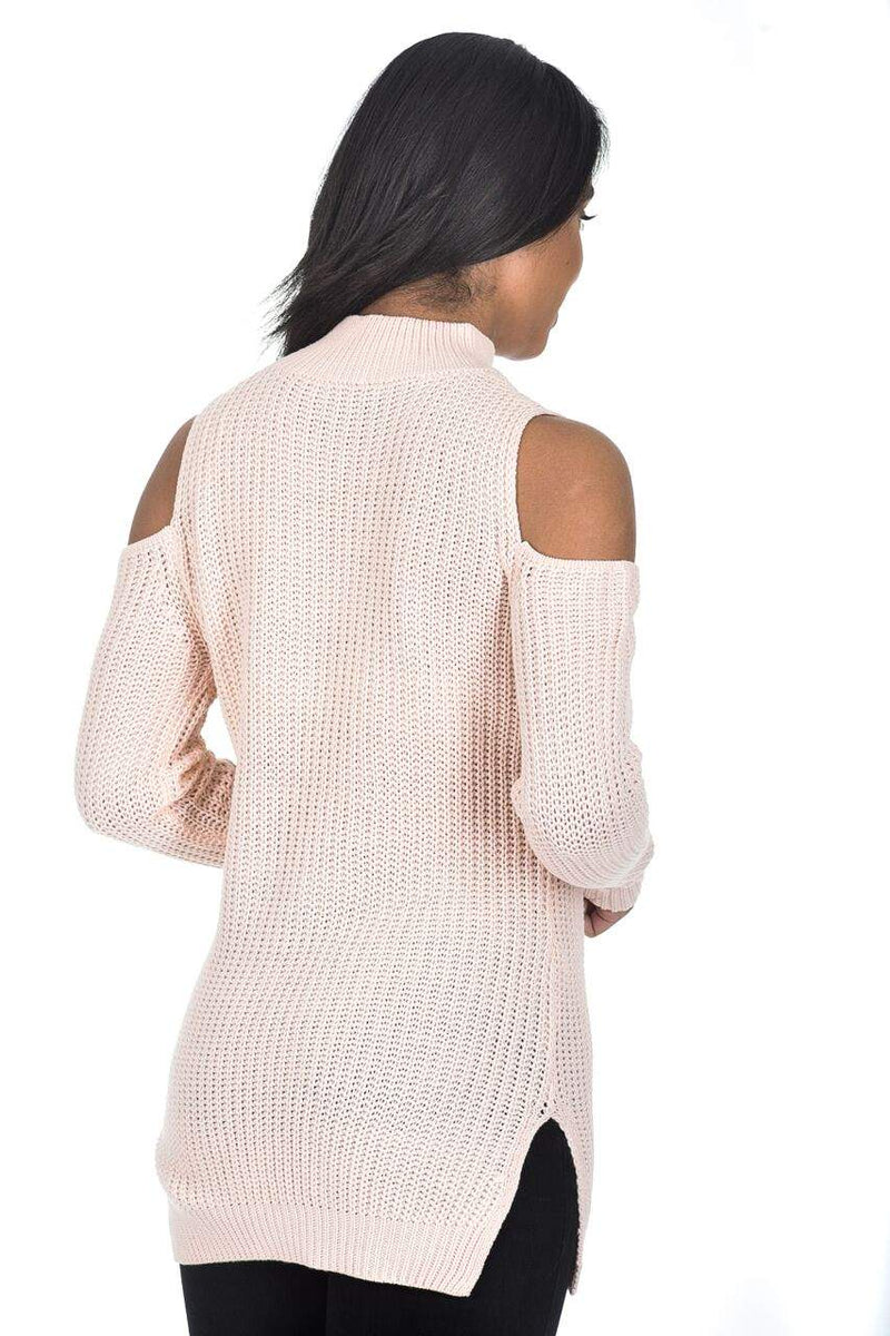 Pink Cold Shoulder Choker Jumper