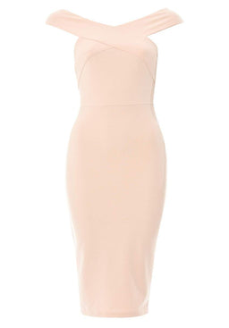 Pink Midi Dress with Cross-Front Detail