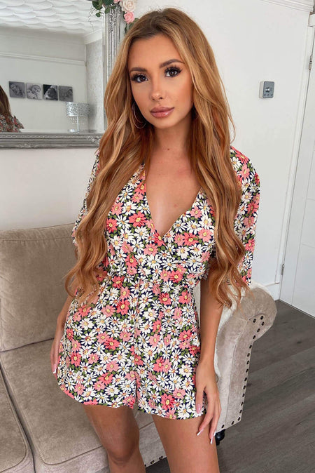 Pink Floral Wrap Playsuit