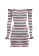Pink Striped Off The Shoulder Knit Dress