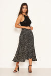 Black Spotty Pleated Midi Skirt