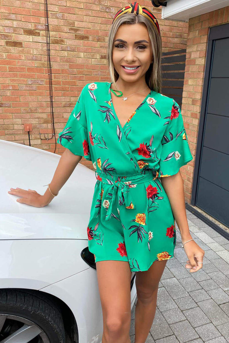 Printed Green playsuit