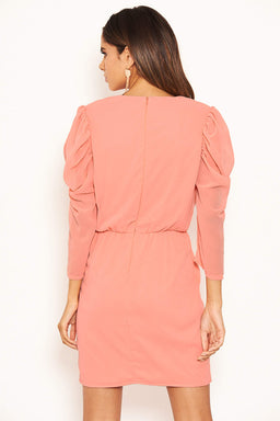 Peach Chiffon Frill Front Dress
