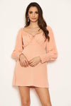 Peach Tie Neckline Long Sleeve Dress