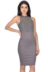 Pewter High Neck Crochet Bodycon Dress