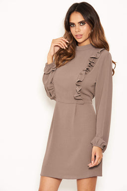 Pewter High Neck Ruffle Dress