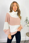 Pink And Cream Block Colour Knitted Jumper