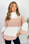 Pink And Cream Block Colour Knitted Jumper