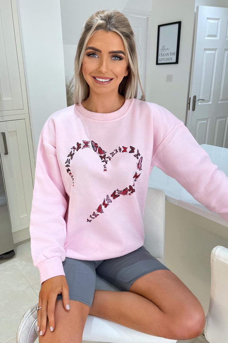 Pink Butterfly Printed Oversized Sweatshirt