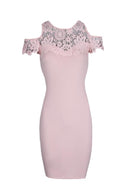 Pink Cold Shoulder Crochet Dress