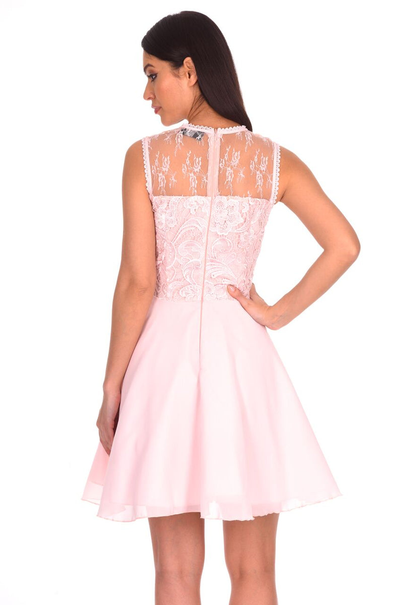 Pink Embroidered Lace Skater Dress