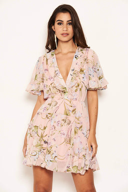 Pink Floral Frill Dress