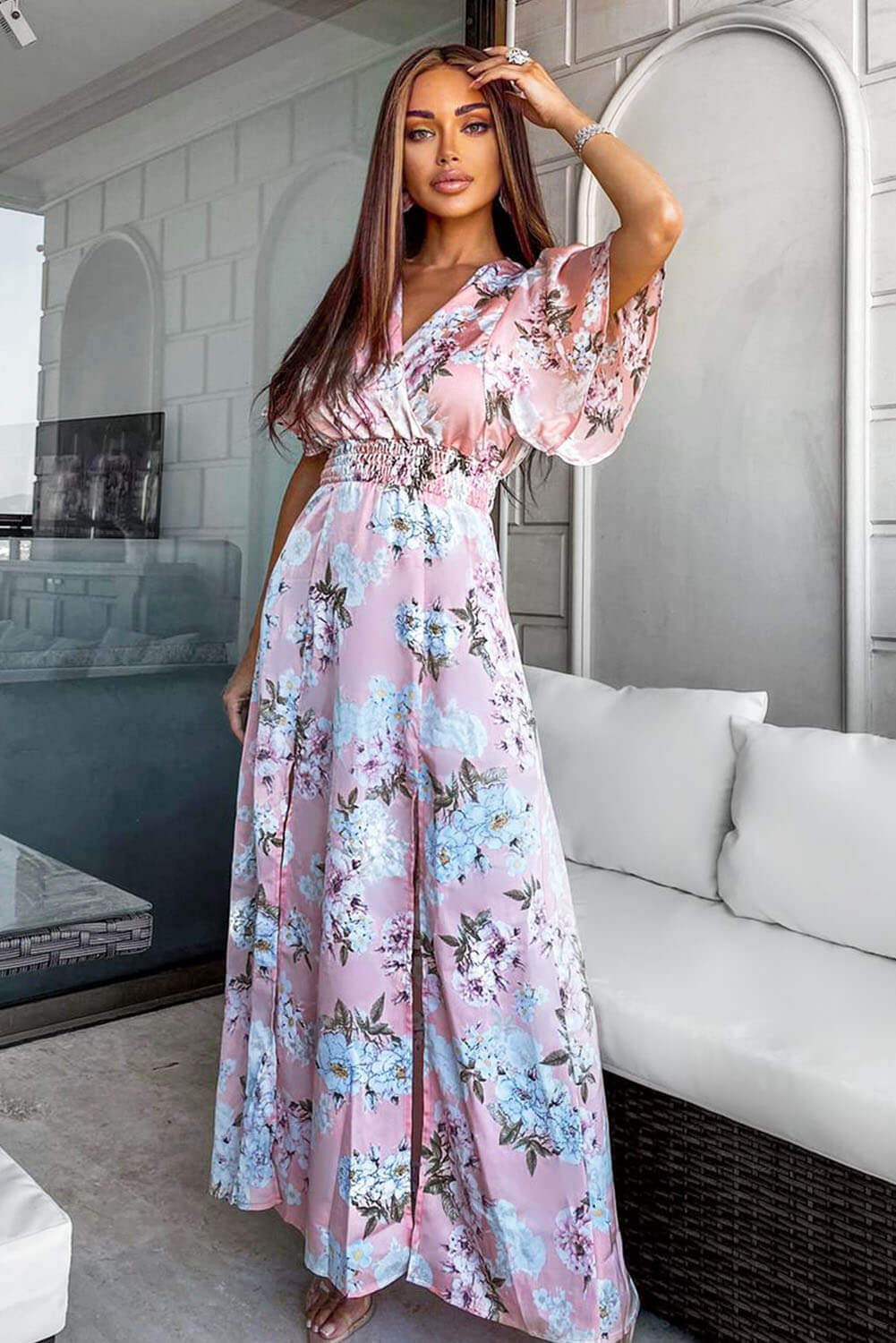 Pink Floral Side Split Maxi Dress – AX Paris