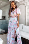 Pink Floral Side Split Maxi Dress