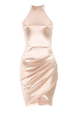 Pink Halter Neck Crossover Mini Dress