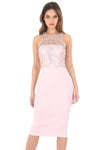 Pink High Neck Midi Length Bodycon Crochet Dress