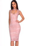 Pink Lace Harness Detailing Midi Dress