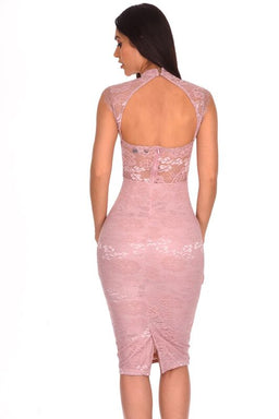 Pink Lace Harness Detailing Midi Dress