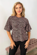 Pink Leopard Print Flared Blouse