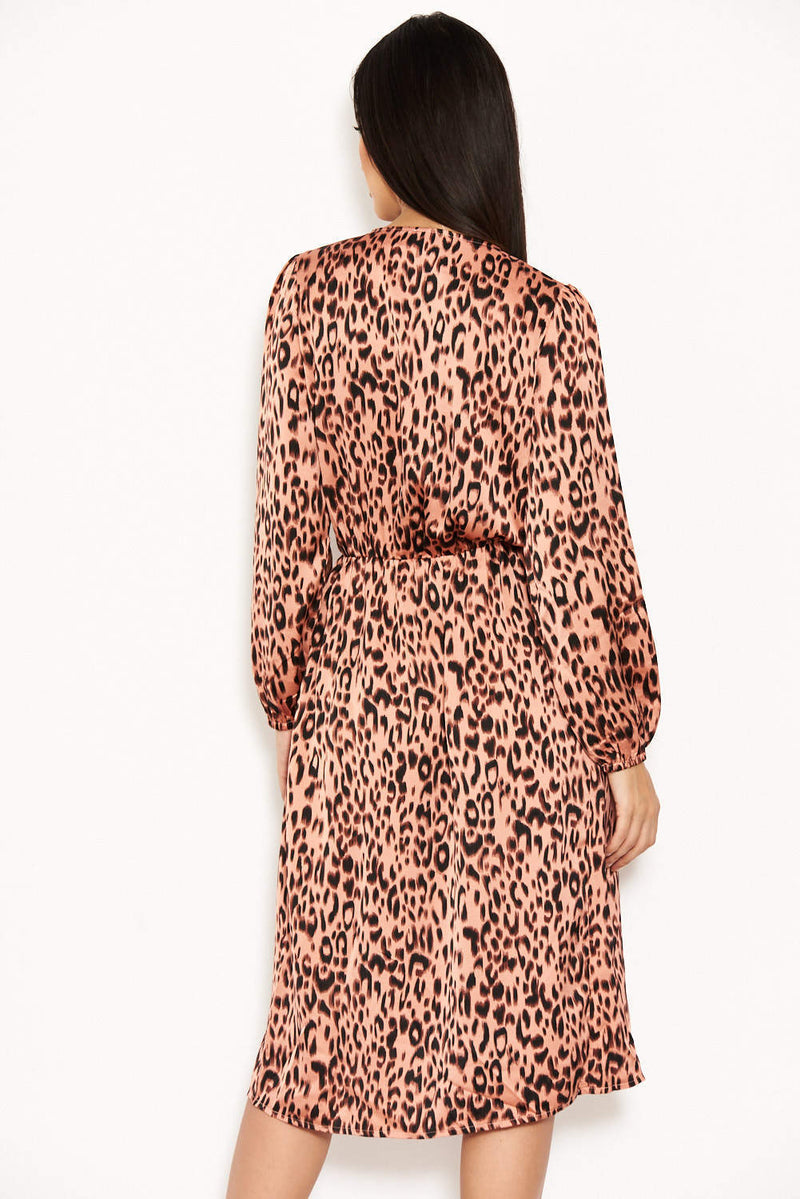 Pink Leopard Print V-Neck Wrap Dress