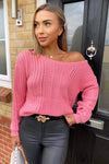 Pink Off The Shoulder Chunky Knit Jumper