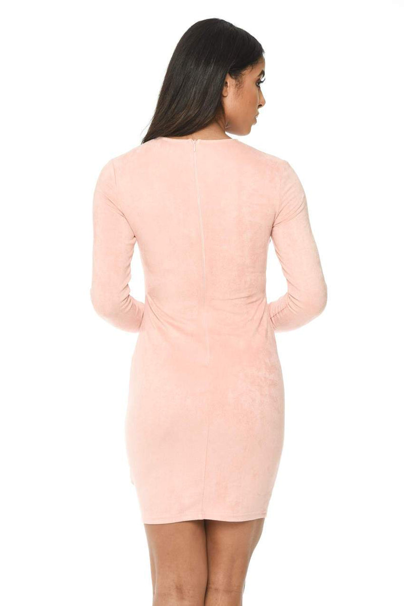 Pink Suede Strappy Bodycon Dress