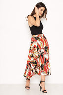 Pleated Chain Print Midi Skirt