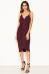 Plum Button Front Detail Bodycon Midi Dress