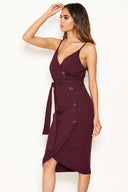 Plum Button Front Detail Bodycon Midi Dress