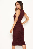 Plum Cowl Neck Ruched Side Bodycon Midi Dress