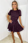 Plum Frill Hem Tie Waist Short Sleeve Dress