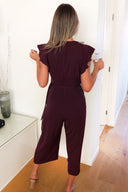 Plum Frill Shoulder Wrap Jumpsuit