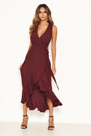 Plum Frill Wrap Maxi Dress