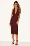 Plum Halter Neck Ruched Dress