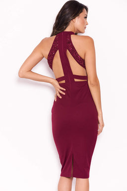 Plum High Neck Embellished Midi Dress