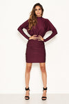 Plum High Neck Long Sleeve Ruched Dress