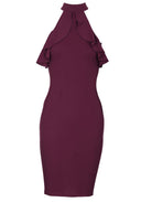 Plum High Neck Ruffled Midi Dress