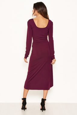 Plum Knot Front Bodycon Midi Dress