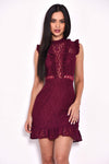 Plum Lace Frill Detail Dress