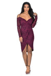 Plum Lace Long Sleeved Midi Dress