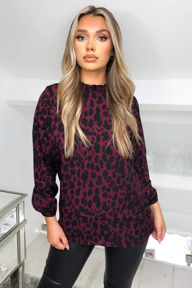 Plum Leopard Print High Neck Top