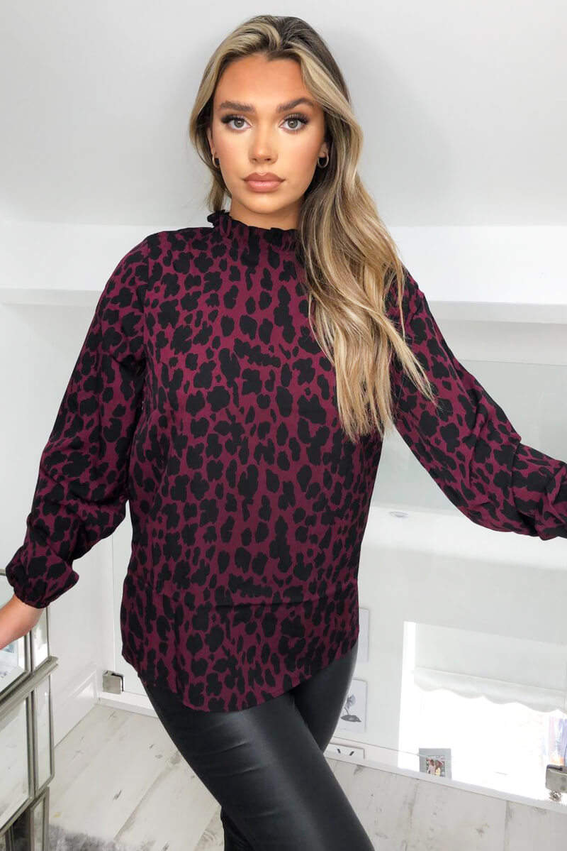 Plum Leopard Print High Neck Top